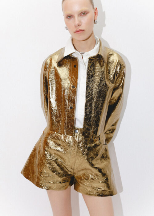 Gold leather shorts