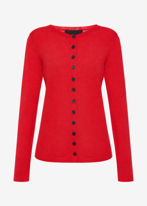 Red knitted cardigan