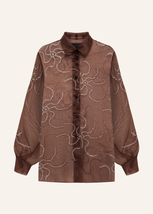 Classic silk shirt with Swarovski brown - onesize