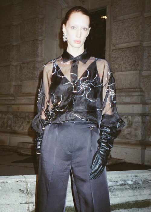 Classic silk shirt with Swarovski